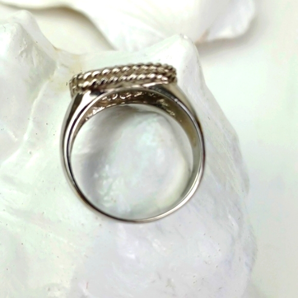 Silver Tone Rhinestone Paved Lux Look Sparkly Cocktail Ring SZ 9 - Picture 4 of 12